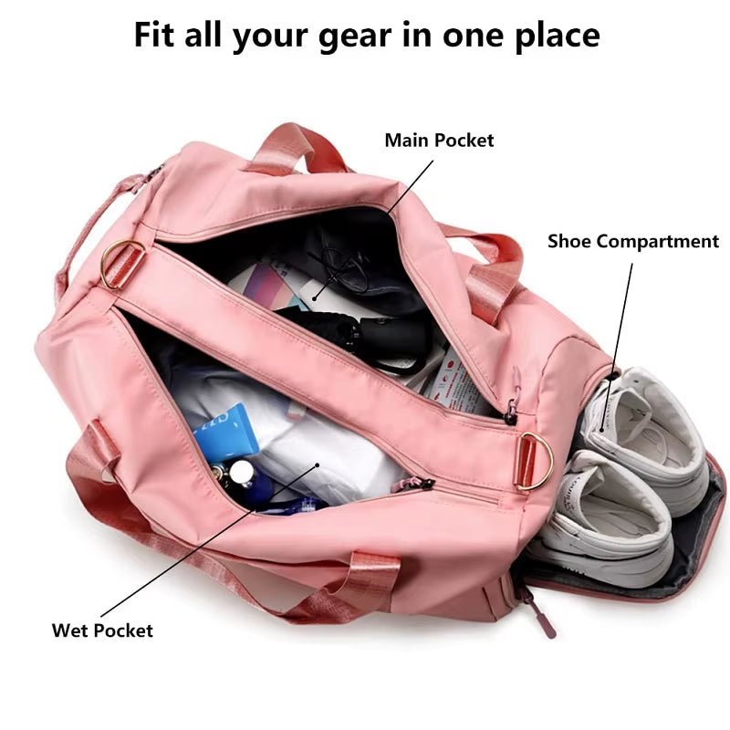 Custom Logo Waterproof Polyester Men Women Girls Travel Overnight Large Sport Gym Duffle Duffel Tote Bag with Shoe Compartment
