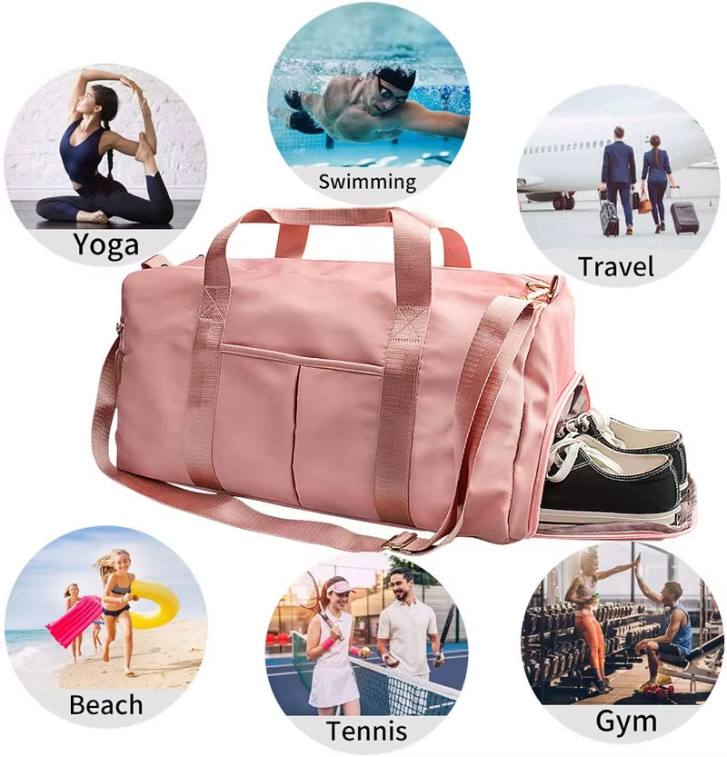 Custom Logo Waterproof Polyester Men Women Girls Travel Overnight Large Sport Gym Duffle Duffel Tote Bag with Shoe Compartment